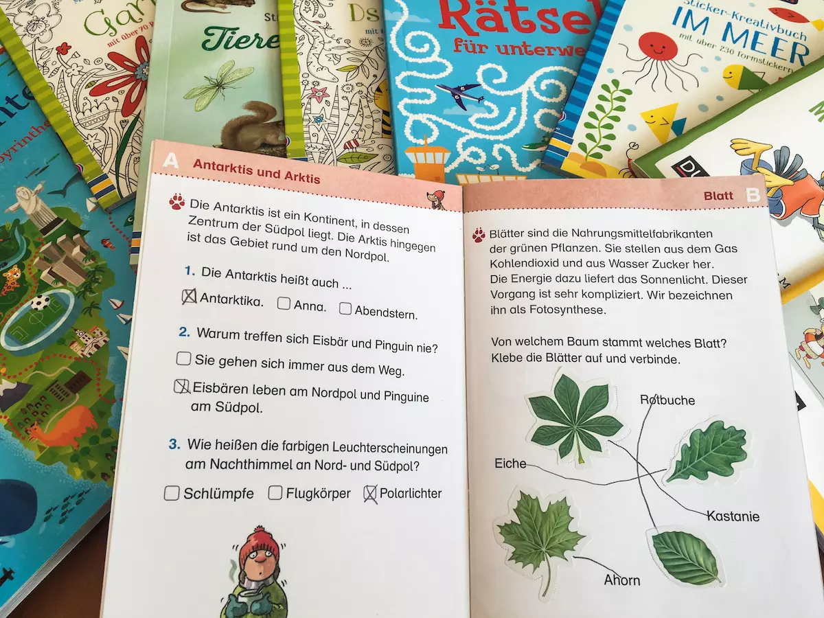 Mitmachbücher zur Kinderbeschäftigung unterwegs