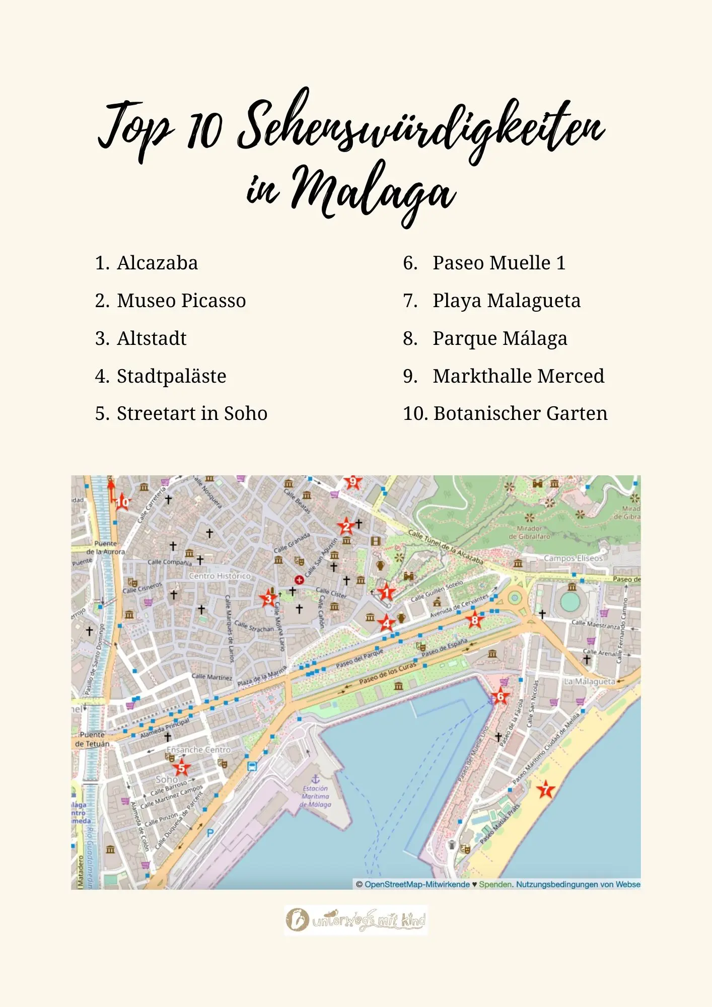 Malaga-Sehenswürdigkeiten-Karte