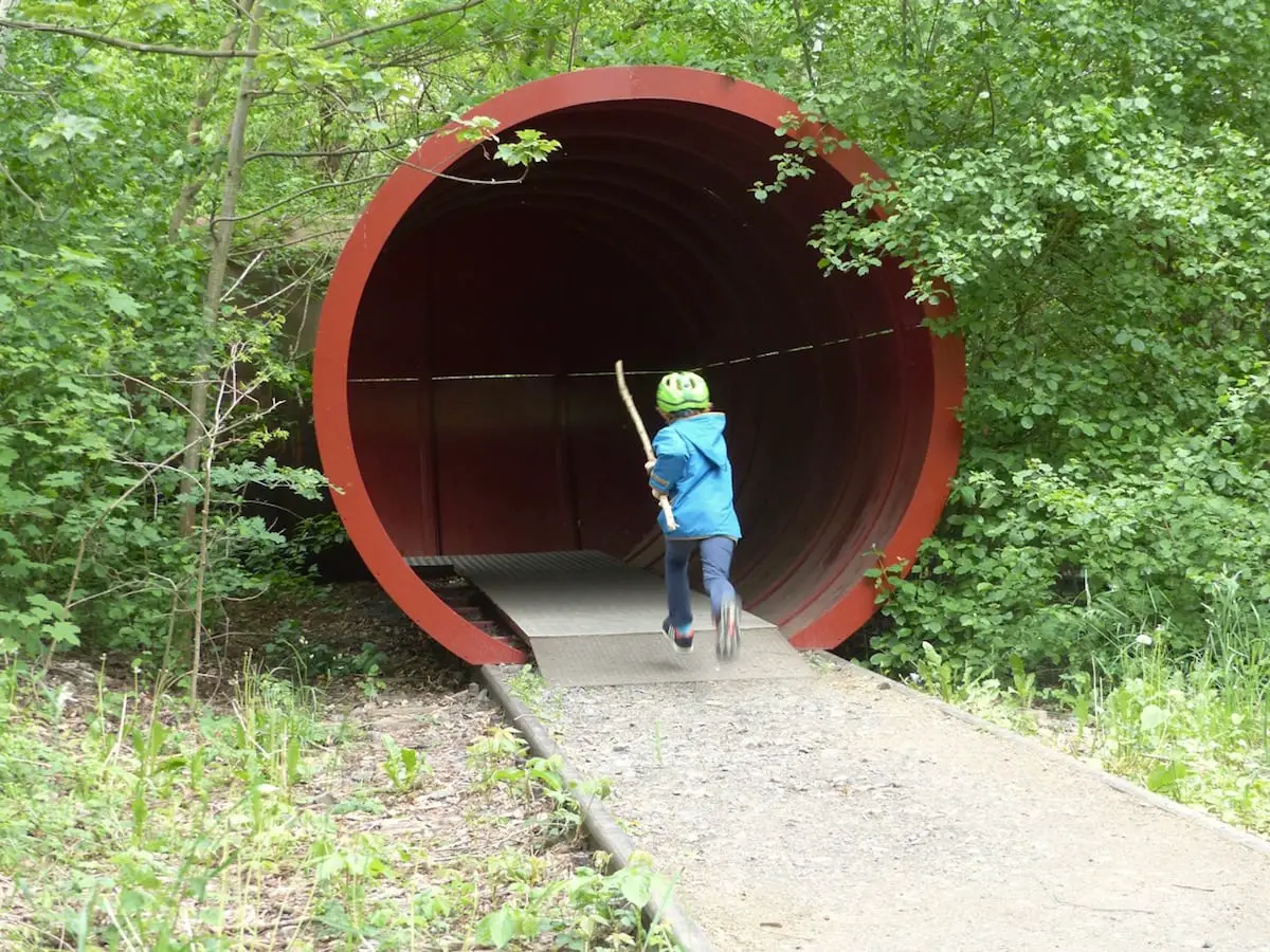 Natur-Park Südgelände Berlin mit Kindern - Tunnel im Wald