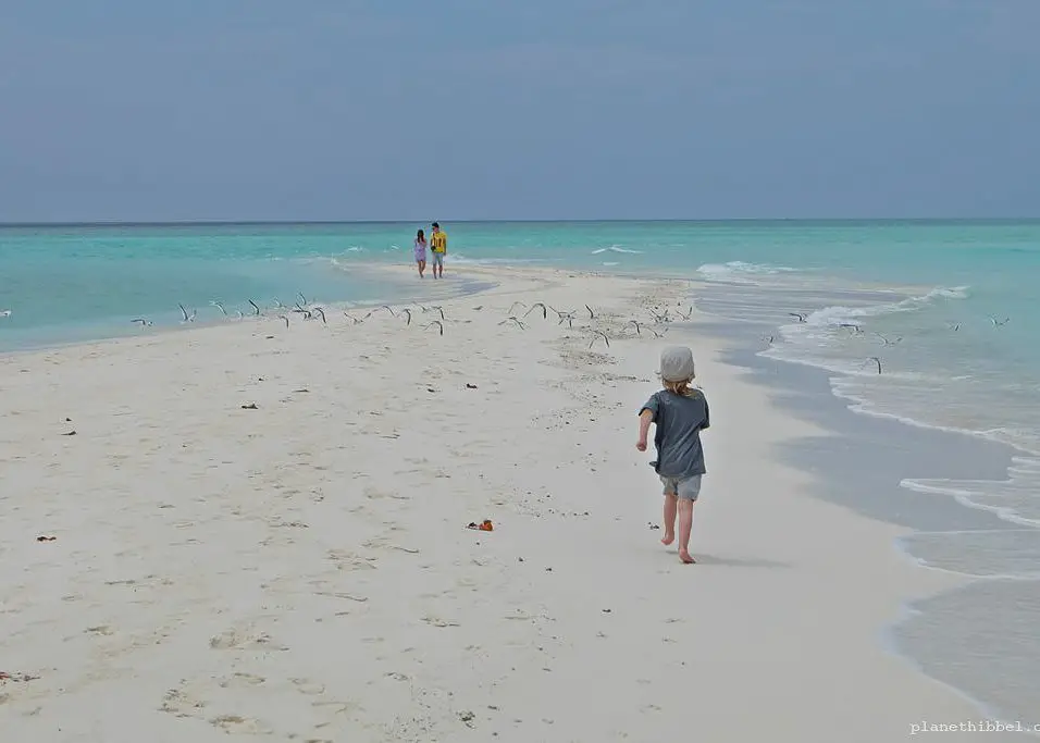Malediven: Kinder am Strand im Familienurlaub